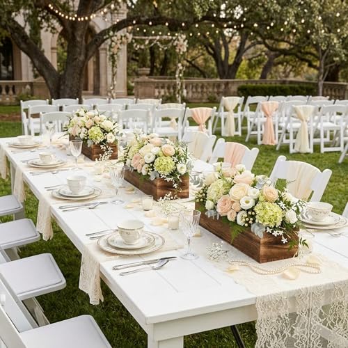 Dandat 6 Set Wood Boxes for Centerpieces 12x4 Inch Rectangle Wooden Planter Box Rustic Wood Planter with Removable Plastic Liner Floral Foam Blocks for Centerpieces Home Wedding Garden Decor - size: 12x4 Inch