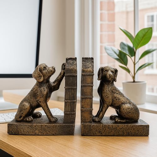 Tatuo 2 Pcs Decorative Dog Bookends for Shelves, Vintage Old-Money Book Ends for Heavy Books Labrador Dog Animal Stopper Retriever Statues with Anti-Slip Base for Book Lover Home Office Bookshelf - style: Dog