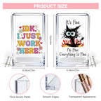 Funny Black Cat Work 2 Pack Acrylic Cosmetic Pencil Pen Holder Cup, Cute Office Pen Holder for Desk, Funny Work Burnout Gifts for Coworker Friend, Office Sarcastic Gifts for Women Colleague Boss - style: Work Fine 2