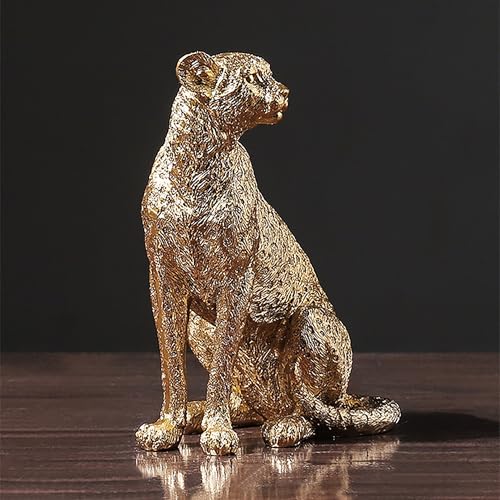Golden Cheetah Statue, Modern Luxury Animal Sculpture for Home Office Decor, Resin Tabletop Accent for Living Room, Bookshelf, Mantel (Sitting Posture)