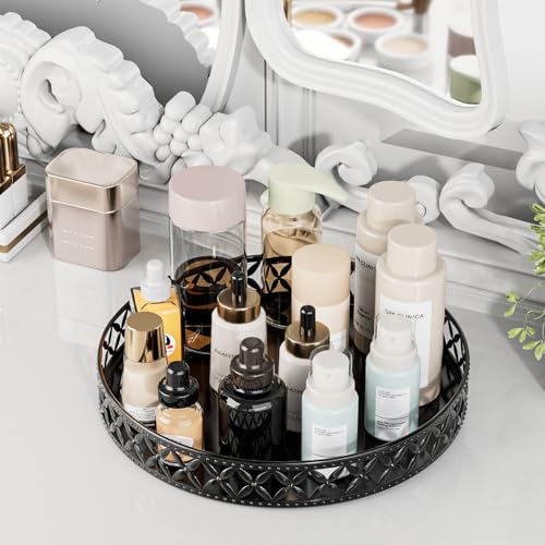 Vanity Tray for Bathroom Counter - 11 Inch Black Decorative Tray Bathroom Counter Tray Organizer for Perfume Cosmetics Jewelry Makeup - color: Floral-black