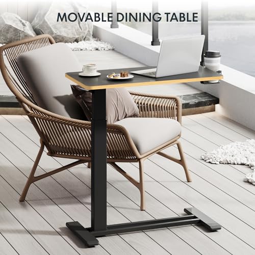 FLEXISPOT H7 Adjustable Overbed Bedside Table with Wheels Pneumatic Mobile Standing Desk Laptop Desk Rolling Computer Cart Movable Overbed Tables Hospital Home Use(27.6" W x 15.7" D, Black Maple) - color: Black Maple, size: Small