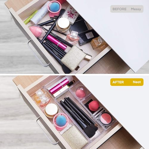 DCA 14 PCS Clear Plastic Drawer Organizer Tray for Makeup, Kitchen Utensils, Jewelries and Gadgets - size: 14PC
