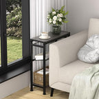 End Table for Small Space, 3-Tier Narrow Side Table with Magazine Holder,Slim Nightstand, Skinny Snack Couch Table in Living Room, Bedroom Study and Balcony (Grey) - color: Grey