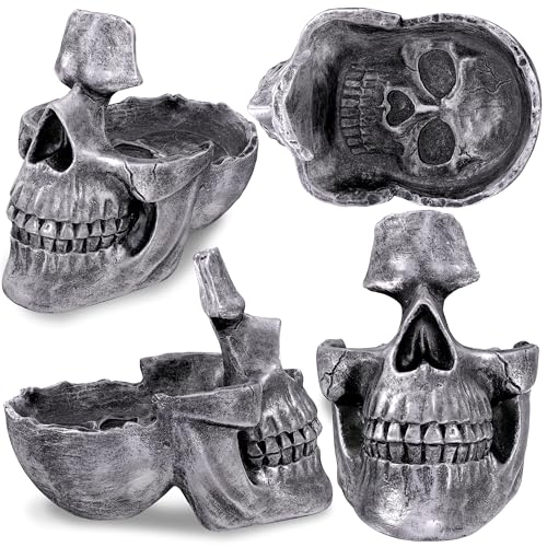 READAEER Skull Glasses Stand Holder, Creative Eyeglasses Holder, Sunglasses Spectacle Display Rack, Key Holder Resin Sculptures for Entryway, Home, Office, Desk, Nightstand (Silver) - color: Silver