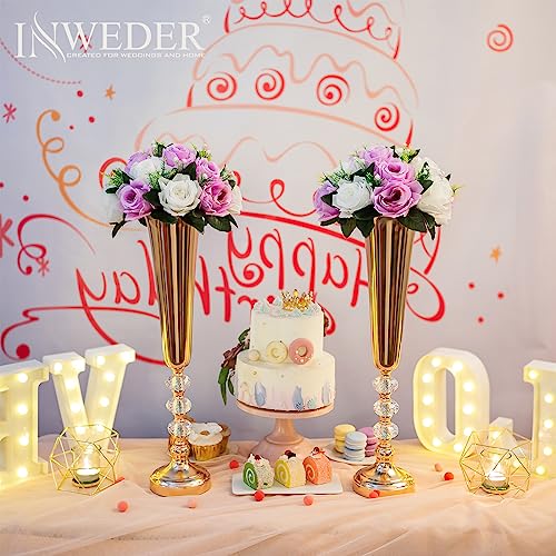 Metal Gold Trumpet Vase - 2 Pcs Tall Tabletop Vases for Centerpieces, 20.8in, Flower Stand for Wedding, Birthday, Home Decor
