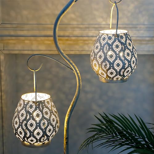 TRIROCKS Set of 12 Moroccan Decorative Lamps 8'' High Battery Powered Cordless Lamp Metal Table Lamps with Fairy Lights Bulb for Home Room Garden Yard Party Events Tabletop Indoor Outdoor(White) - color: 12 Set White