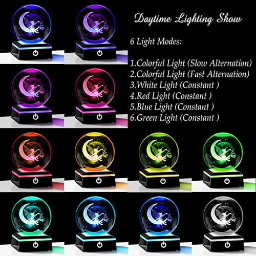 Qianwei Moon Fairy 3D Crystal Ball Laser Engraved Fairy Glass Ball Fairy Night Light Decorative Globes 3D Crystal Moon Sphere Fairy Gifts for Girl Her Fairy Lover - style: Fairy Moon