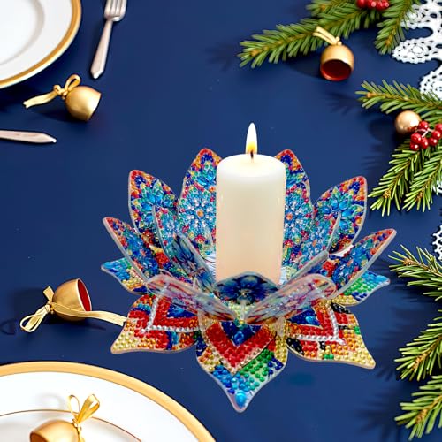 DIY Diamond Art Painting Candlestick Holders Mandala Flower Shape Desk Candle Tray Tabletop Ornaments for Wedding Festival and Party Home Table Centerpiece-Flower04 - color: Flower04