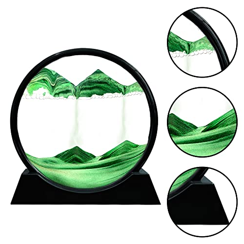 Muyan Moving Sand Art Picture Sandscapes in Motion Round Glass 3D Deep Sea Sand Art for Adult Kid Large Desktop Art Toys (7 Inch, Green) - color: Green, size: 7 Inch