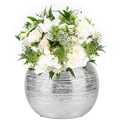 Silver Planter Pot Indoor Decorative Centerpiece Round Flower Vase Metallic Ball Plants Pot Flower Planter Succulent Pots Sphere Plant Pots - color: Silver