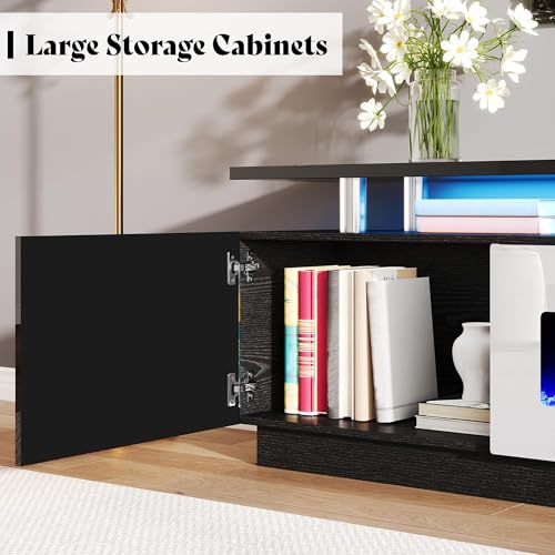 AMERLIFE 90" 2 Tier Fireplace TV Stand with 50" Fireplace, Modern Large Entertainment Center LED Lights, Media Console Table Storage Cabinet for TVs Up to 100", Living Room, Black & White - color: Black & White, size: 90"