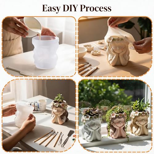 1Pc Cute Girl Resin Casting Mold 3D Flower Crown Head Silicone Mold for Epoxy Succulents Planter Pen Holder Candle Making Concrete DIY Craft Home Decor Handmade Gifts Easy Demold - color: Girl Resin Mold
