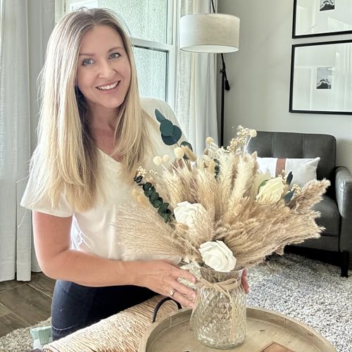 100pcs Artificial Flowers Arrangement With Vase Included, Dining Table Centerpiece Decorations, Fake Flowers in Vase, Dried Pampas Grass Floral Centerpieces, Coffee Table Decor, Centro de Mesa - size: pampas bouquet in vase
