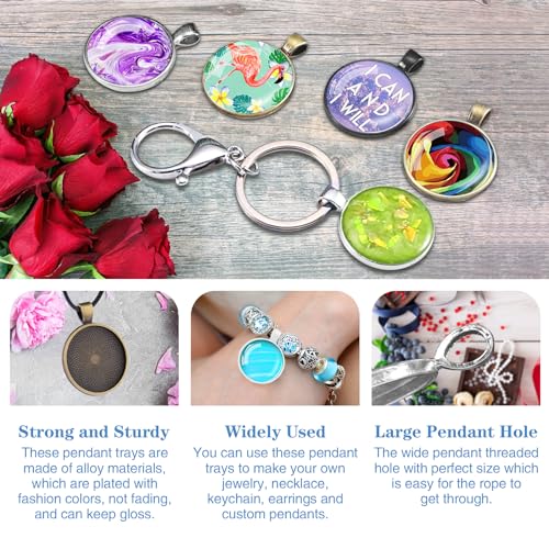 210Pcs Pendant Trays Kit, Bezel Pendant Trays Charms Bulk with Glass Cabochon and Necklace Cords Set for Homemade Necklaces, Jewelry Making, DIY Crafts, Resin Art and Paint Pour Skins - size: 210 PCS