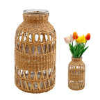 Straw Woven Glass Vase 6.29''x1.77''x3.15''Boho Glass Flower Vase Country Rustic Style Vase Glass Vase for Floral Arrangements Housewarming Party Home Decor (C Style 6.29IN) - size: 6.29IN