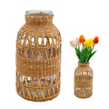Straw Woven Glass Vase 6.29''x1.77''x3.15''Boho Glass Flower Vase Country Rustic Style Vase Glass Vase for Floral Arrangements Housewarming Party Home Decor (C Style 6.29IN) - size: 6.29IN