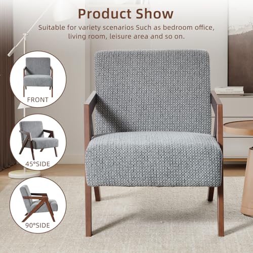 INZOY Mid Century Modern Accent Chair with Wood Frame, Upholstered Reading Armchair with Soft Linen Fabric, Accent Chair for Living Room Bedroom Apartment, Easy Assembly, Blue - color: Chenille Blue
