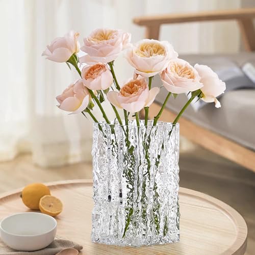 Aoderun Glass Vase Crystal Vase Heavy Duty Large Flower Vase for Dining Table Kitchen Office Home Shelf Wedding Living Room Centerpieces(Clear) - color: Clear