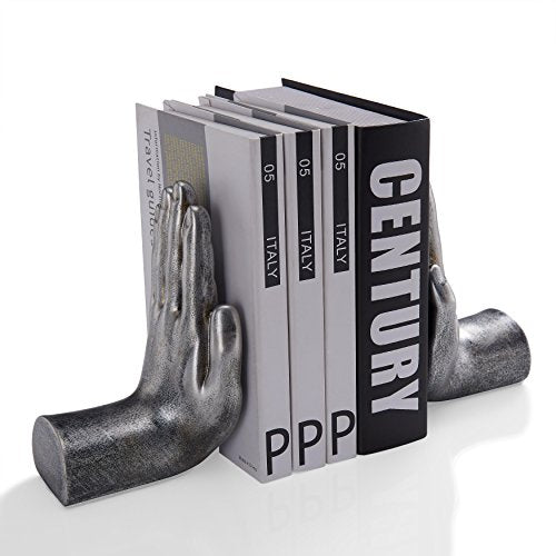 Danya B. Contemporary Accent Book Shelf Decor - Hands Sculpture Bookend Set of 2 (Silver) - color: Silver