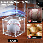 2 Pack Assembled Baseball Display Case, UV-Blocking Acrylic Baseball Holder Display Case, 3.2 Inch Cube Clear Softball Holder Box, Signed Baseballs Protector for Collectibles, Memorabilia, Tennis Ball - size: Case B: 3.35 in-2 pcs
