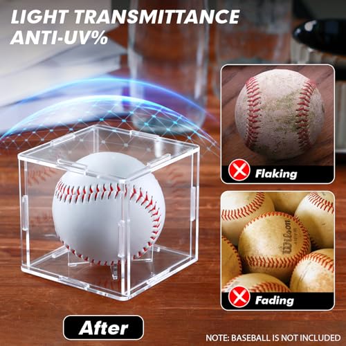 12 Pack Assembled Baseball Display Case, UV-Blocking Acrylic Baseball Holder Display Case, 3.2 Inch Cube Clear Softball Holder Box, Signed Baseballs Protector for Collectibles, Tennis Ball - size: Case B: 3.35 in-12 pcs