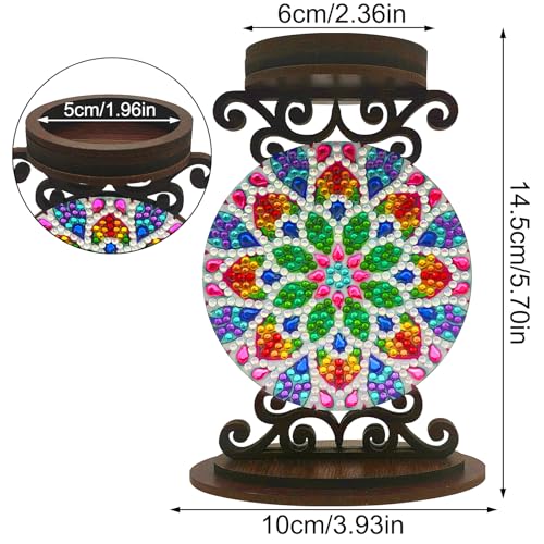 BAYUNOE 5Pcs DIY Candlestick Holders Wooden Desktop Diamond Art Painting Candle Holder Double-Sided Diamond Vintage Modern Decorative for Table Mantel Wedding Dinning Party - color: 5pcs