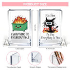 Funny Black Cat 2 Pack Acrylic Cosmetic Pencil Pen Holder Cup, Emotional Dumpster Fire Pencil Pen Holder Cup, Cat Lover Gift for Women, Office Sarcastic Gifts for Women Men Colleague - style: Everything Fine 2