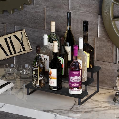 YINMIT Wooden Display Riser Stand, Tiered Perfume and Cologne Organizer Stand, 3 Tier Spice Rack Organizer, Rustic Display Shelf for Candles (3 Tier,Black) - color: 3 Tier,Black