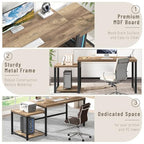 FOLUBAN 63 Inch Large Computer Desk with Printer Space & PC Tower Stand, Modern Wood Home Office Desk Workstation with Storage Shelves, Writing Study Gaming Table, Rustic Oak - color: Oak