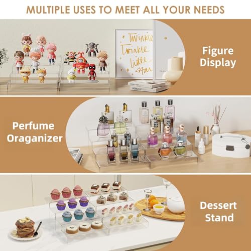Anglelife 10 Pcs 2 Set 5 Size Large Acrylic Risers, (7”L~8”L~9”L) Rectangular Clear Risers Display Shelves, Transparent Acrylic Risers for Decor, Cupcake Candy Shoe Showcase Stands