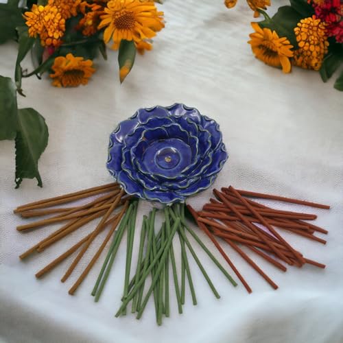 Hosley Incense Sticks Gift Set Each Includes 60 Incense Sticks & a Flower Ceramic Holder - Bathroom Set for Home, Weddings, Meditation, Spa, Bathroom Use - 6 Sets - color: Blue-6f