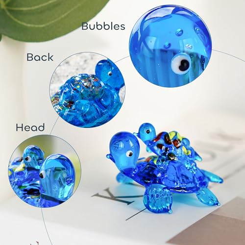 HDCRYSTALGIFTS 2.5'' Blown Glass Sea Turtle Figurines Gift for Women, Handmade Glass Sea Animals Collection, Dollhouse Miniatures - color: Sea Turtle