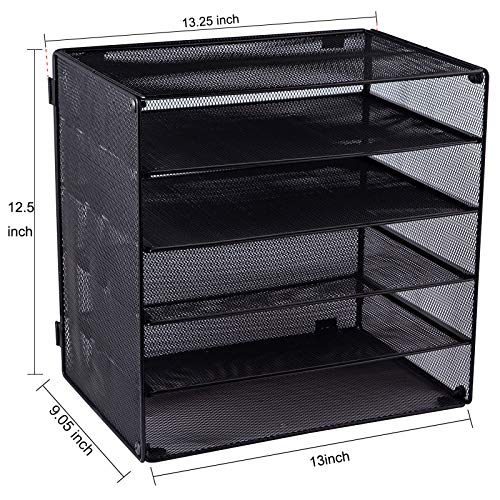 EASEPRES 5 Slot Mesh Desk Organizer Tray, File Paper Letter Folder Holder Desktop Paper Sorter Mail Organization Rack Storage Accessories, for Office Home School Classroom, Black, 2 Pack - color: 5 Tier Black 2pack