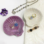 Shell Jewelry Ring Holder Dish, Seashell Jewelry Dish Tray, Ceramic Jewelry Plate Bowl, Engagement Trinket Dish, Wedding Birthday Mother's Day Christmas Gift for Women, 3.9", Purple Iridescent Surface - color: Purple