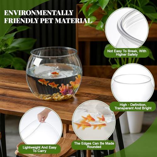 Geelin 1.5 Gallon Plastic Fish Tank Large Bowl Shatterproof with Crystal Clear Clarity for Terrarium, Flower Vase Centerpiece Gift for Fish Lovers (Round) - size: 1.5 Gallon, style: Round