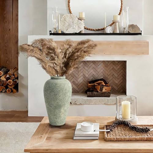Ceramic Flower Vase Home Decor - 9.2 inch Large Farmhouse Table Vases, Rustic Decorative Vases for Kitchen Living Room Coffee Dining Shelf Mantel Decoration - color: Farmhouse Green-9.2"