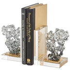 Deco 79 Glass Handmade Decorative Bookends Freeform Non Skid Bookends with Clear Gold Supports, Set of 2 Office Bookends5 W, 6" H, Clear - size: 5"W, 6"H