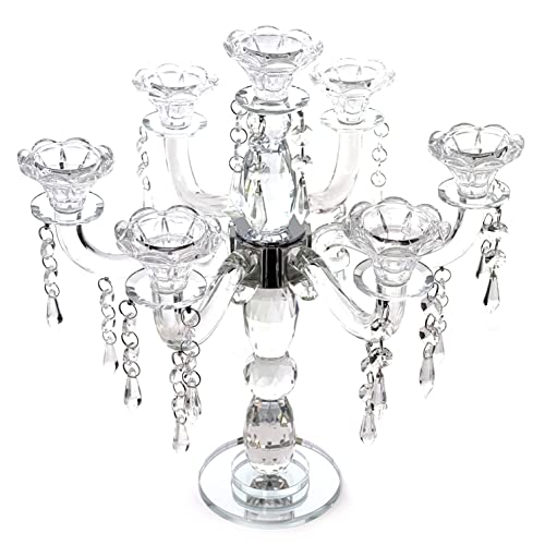 allgala Crystal Candle Holder - 7-Arm 14 Inch Crystal Taper Candlestick Candelabra - Centerpiece for Home Wedding Event and Party Festival - size: 7 Arm