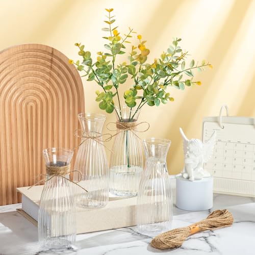 10 Pcs Plastic Flower Bud Vases Bulk with Twines Ropes Small Mini Flower Vases for Centerpieces Decorative Plastic Bottles for Wedding Reception Dining Table Home Decoration (Transparent) - color: Transparent