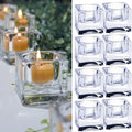 Clear Glass Tealight Candle Holder, Square Candle Holder Set of 8, Table Centerpiece for Ceremony, Event,Wedding, Party Decor