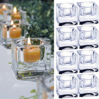 Clear Glass Tealight Candle Holder, Square Candle Holder Set of 8, Table Centerpiece for Ceremony, Event,Wedding, Party Decor