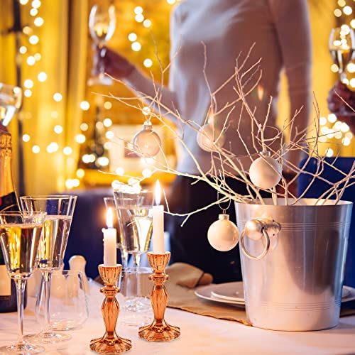 Glass Candle Holders, 2PCS Pillar Candle Holders Decorative Candlestick Holders Table Centerpieces Valentines Wedding Home Decor, Orange - color: Orange