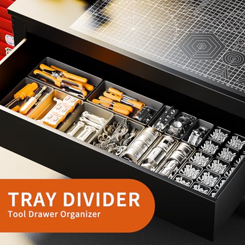 5 Sizes Tool Drawer Organizer - 69 PCS Tray, Desk Drawer & Rolling Tool Chest Organizer (Black) - color: Black
