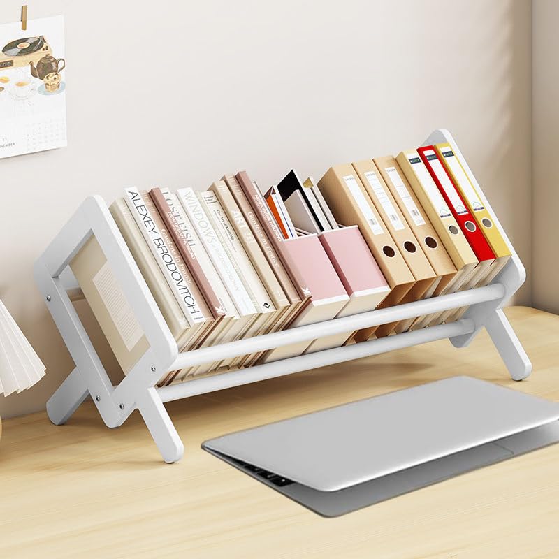 Wood Tilting Bookcase in Living Room/Home/Office, Desktop Book Shelf Organizer Bookshelves Storage Rack for CDs/Magazine/Books Display (White, 16"-L) - color: White, size: 16"-L