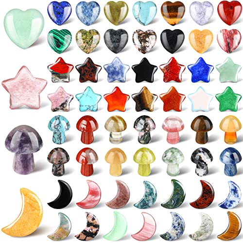 Nuenen 60 Pieces 20 * 20 * 6 mm Crystal Mushroom Sculpture Heart Shaped Moon Star Crystals Stones Bulks Worry Stones Assorted Hand Making Palm Thumb Gemstones for Witchcraft Meditation Reiki(Simple) - color: Simple, size: 20*20*6 mm