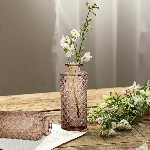Bud Vases,6 Pcs Glass Vase Small Amber Bud Vases for Centerpieces, Vintage Vase for Centerpieces, Rustic Wedding, Home, Table Decor (Amber) - color: Amber