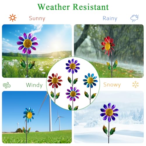 4 Pack Wind Spinner Outdoor,Waterproof Metal Flowers Windmill,Pinwheels for Yard and Garden, Flower Wind Sculpture & Spinner for Patio Lawn Decor - size: Sunflowers-4Pack