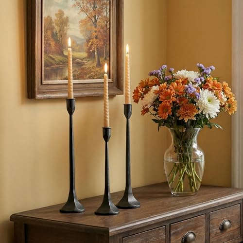 Vintage Cast Iron Black Taper Candle Holders Set of 3 Antique Decorative Candlestick Holder for Wedding Dining Table Party Rustic Home Decor - color: Black