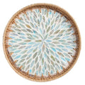 Round Rattan Tray with Mother of Pearl Inlay, Rattan Serving Tray for Coffee, Bread, Fruits, Decorative Wicker Tray for Table Decor, Home Decor, Kitchen Island Decor (Ambilight, 11.8")